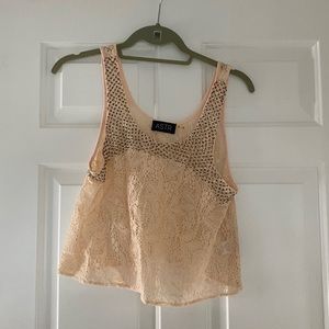 ASTR blush lace and beaded cropped tank